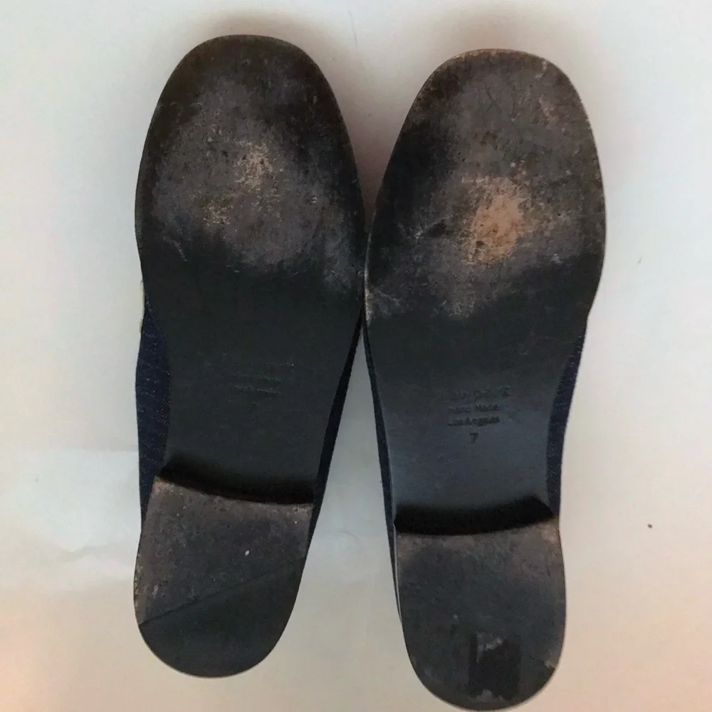Newbark Melanie White Leather Trimmed Dark Navy Denim Loafers Size 7